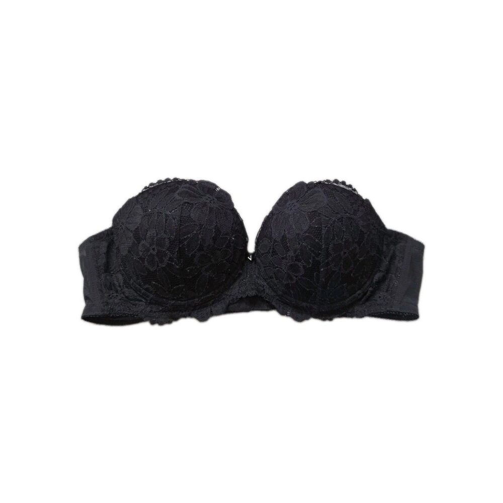 Victoria's Secret Black Floral Lace Strapless Bra 36A Padded Lingerie